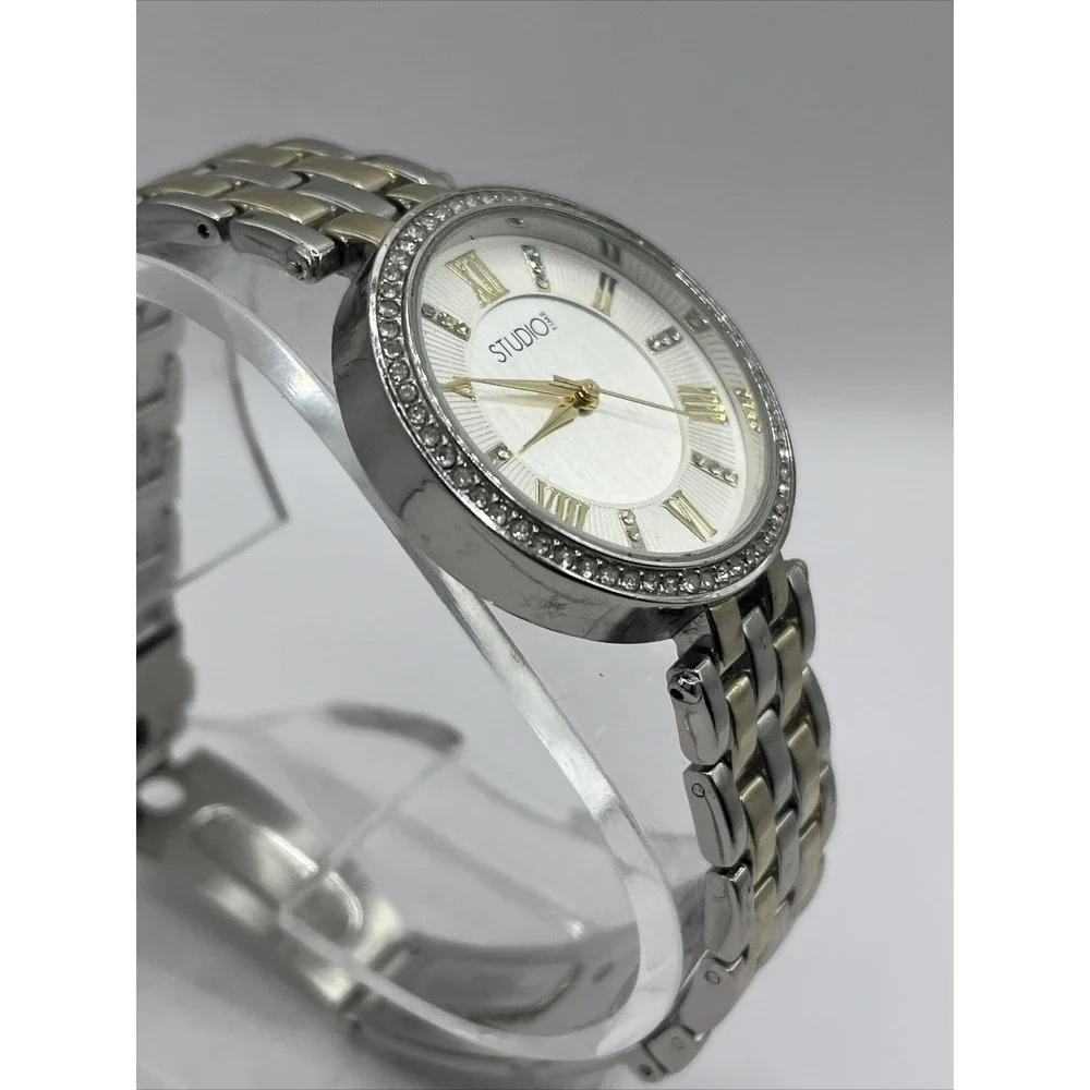 Studio Time Women's‎ Watch Rhinestone Bezel Two Tone Band- New Battery
